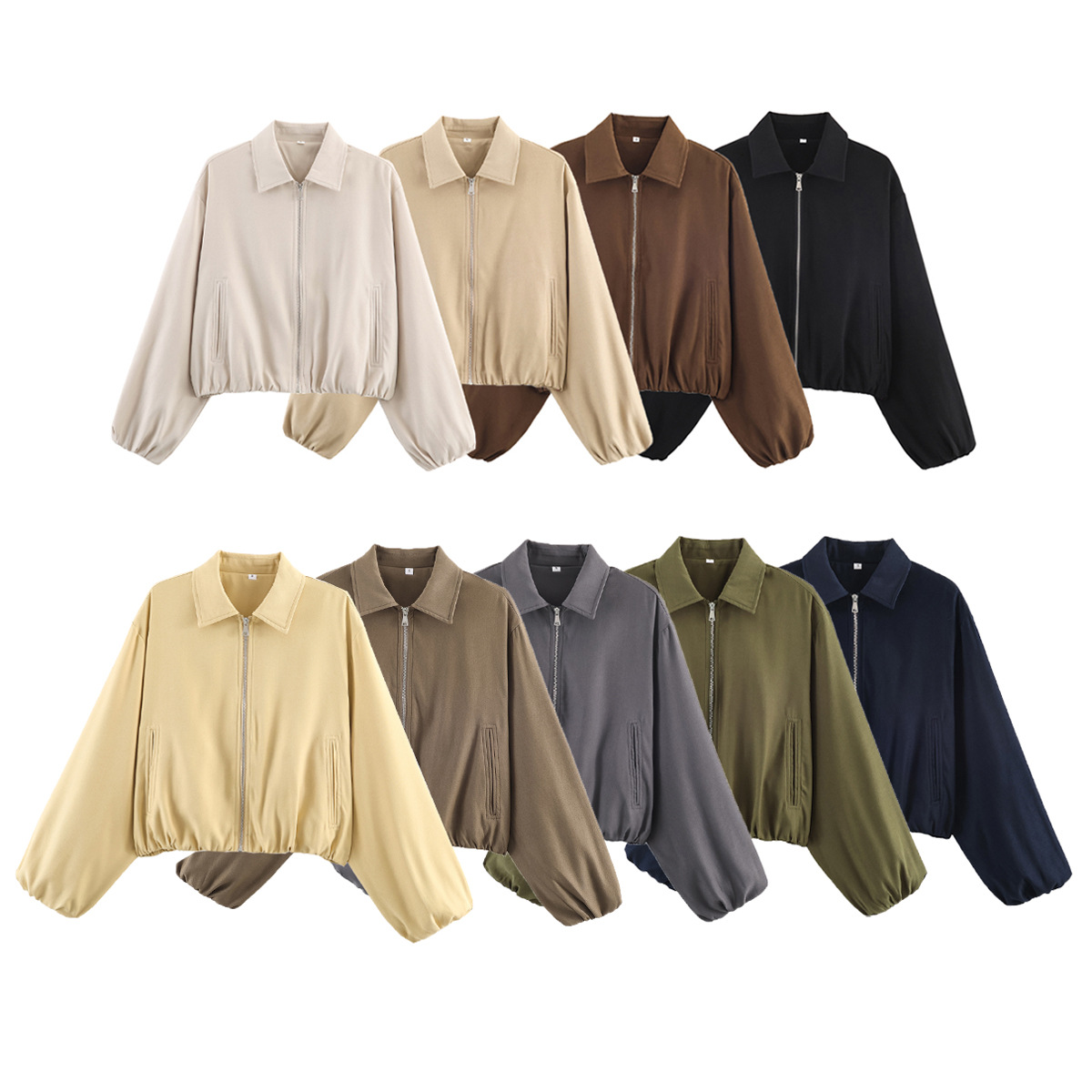 Women's Zip-Up Bomber Jacket with Puff Hem