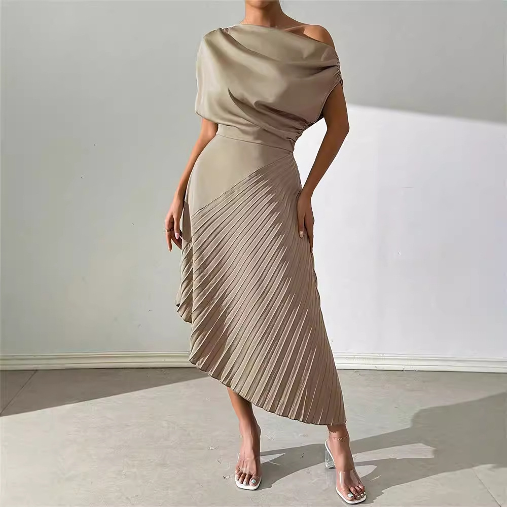 Elegant One-Shoulder Ruched Bodycon Dress with Asymmetrical Hem