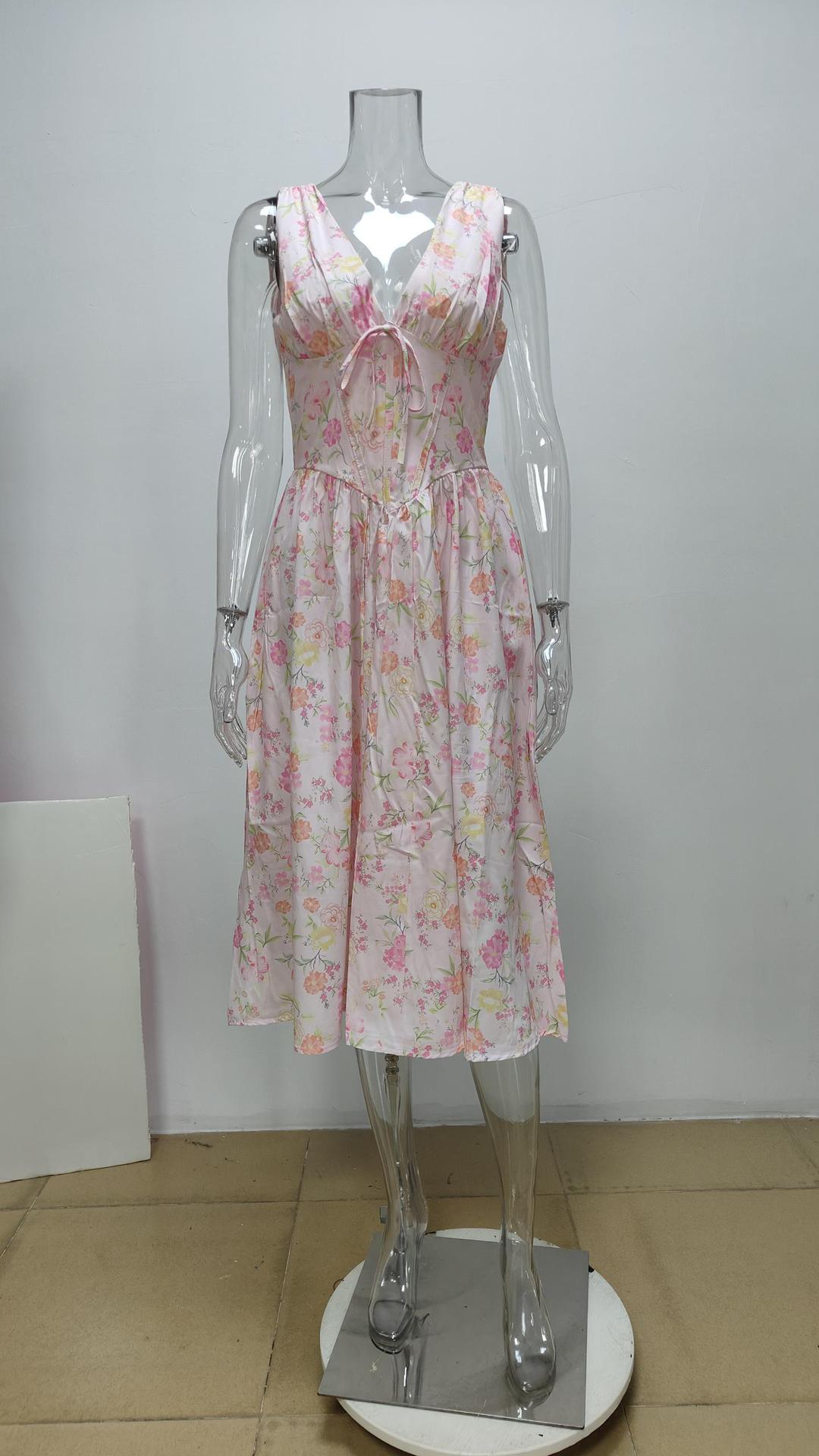 Women's Off-Shoulder Floral Print Cami Maxi Dress with Pleated Details