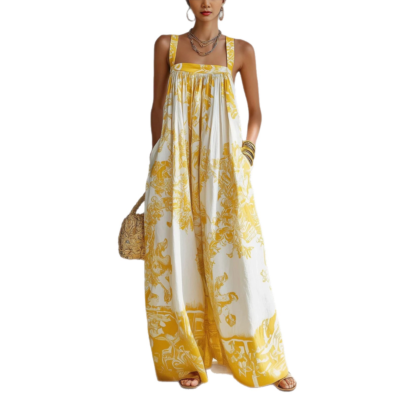 Bohemian Floral Print Maxi Dress with Oversized Flowy Silhouette