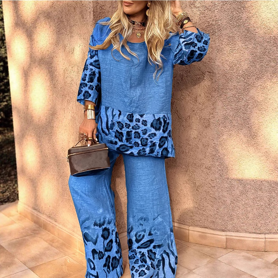 Women's Casual Leopard Print Two-Piece Pant Set