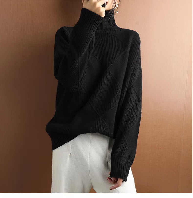 Diamond Quilted High Neck Pullover Sweater
