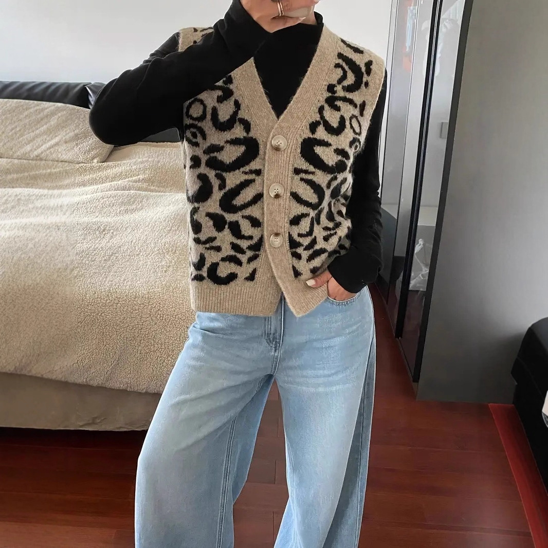 V-Neck Button-Up Knit Vest Sweater
