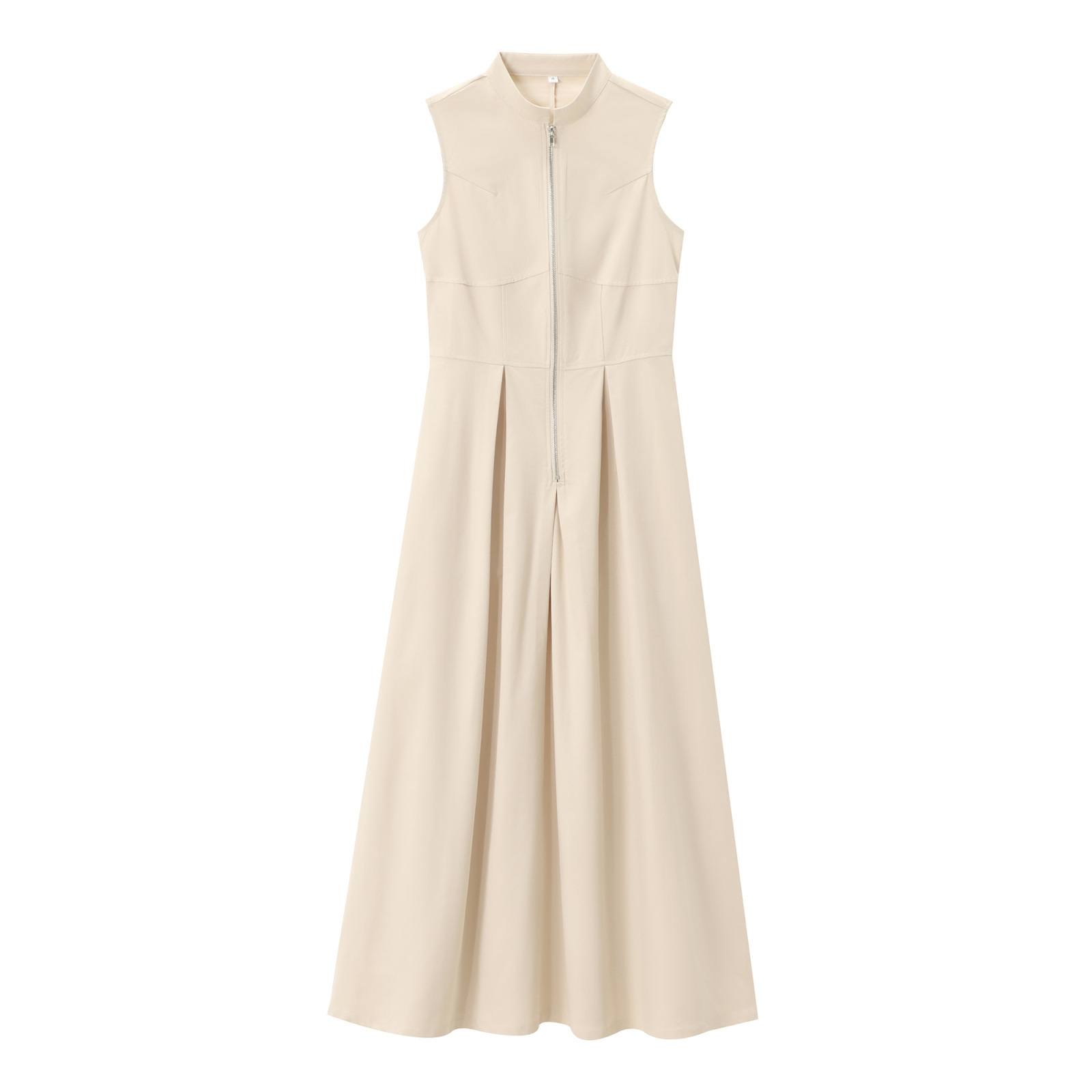 Women's Sleeveless A-Line Midi Dress with Round Neck and Waist-Cinching Fit