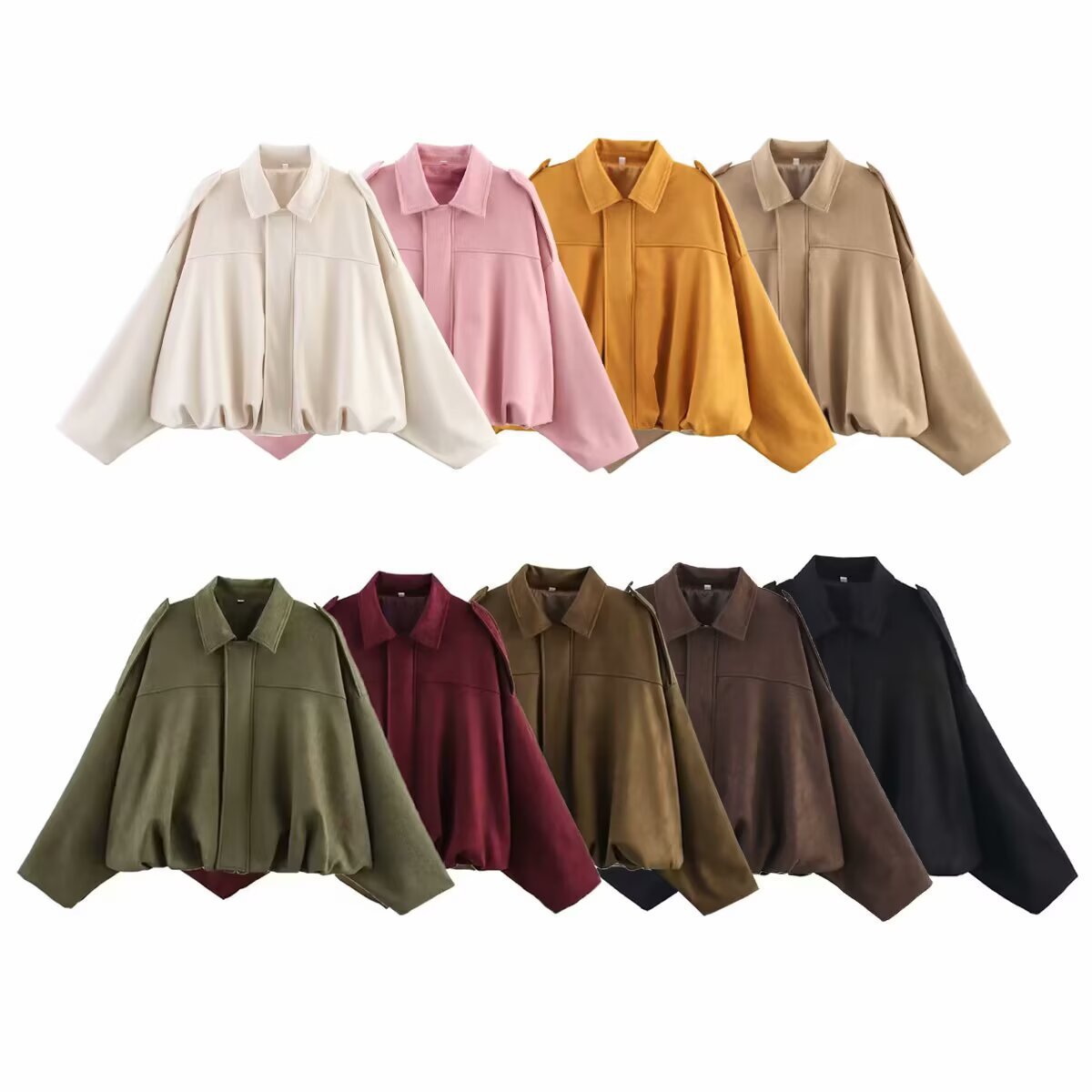 Women's Batwing Sleeve Zip-Up Bomber Jacket Casual