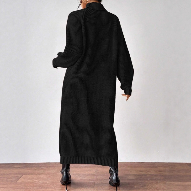 Women's Turtleneck Long Sleeve Knit Sweater Dress Solid Color Long Pullover