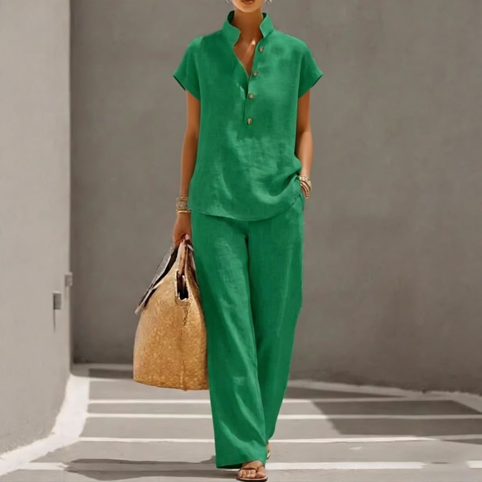 Women's Casual Open-Front Cardigan & Pants Set Solid Color