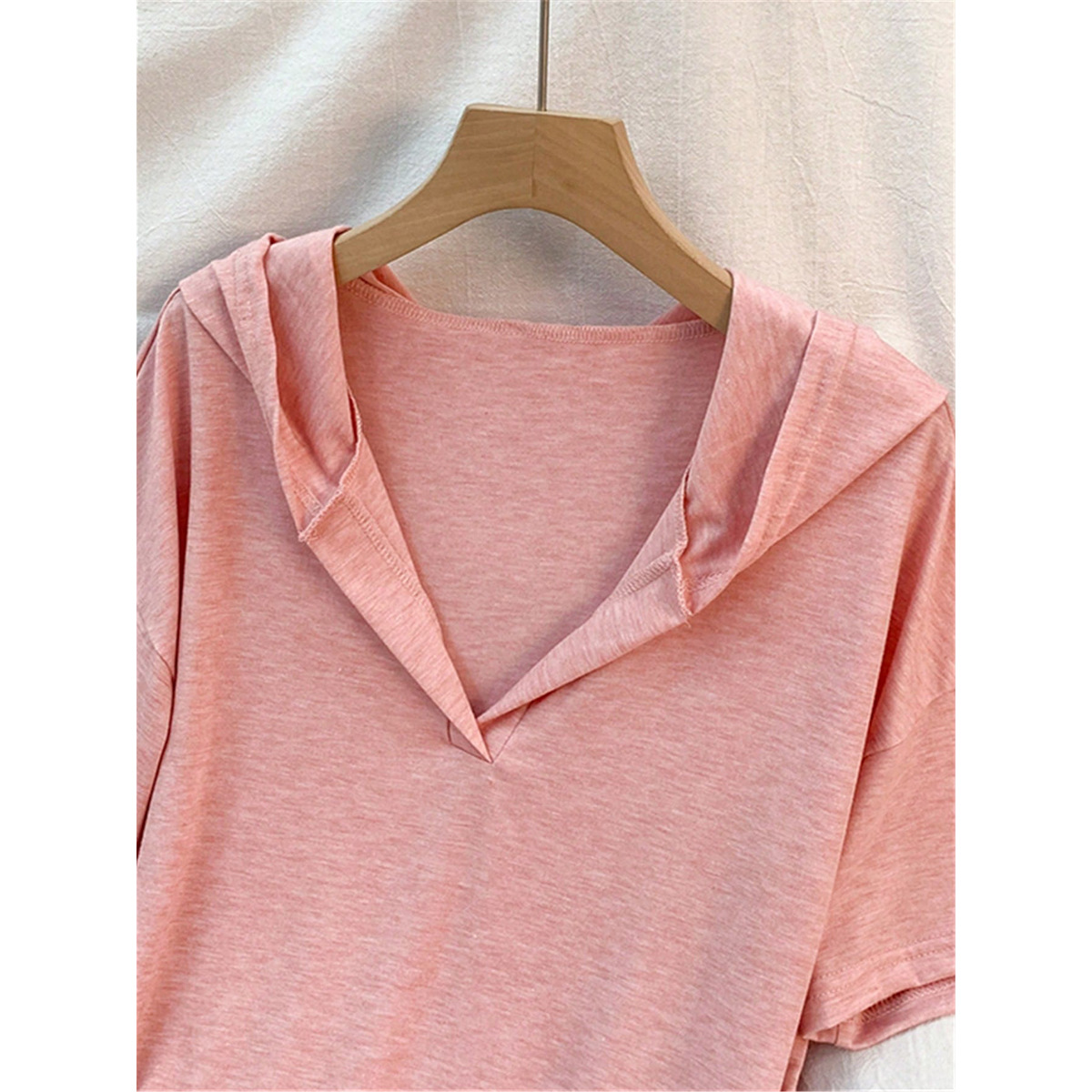 Women's Plus Size Pink Hooded Short Sleeve Shorts Two-Piece Set Loose Fit