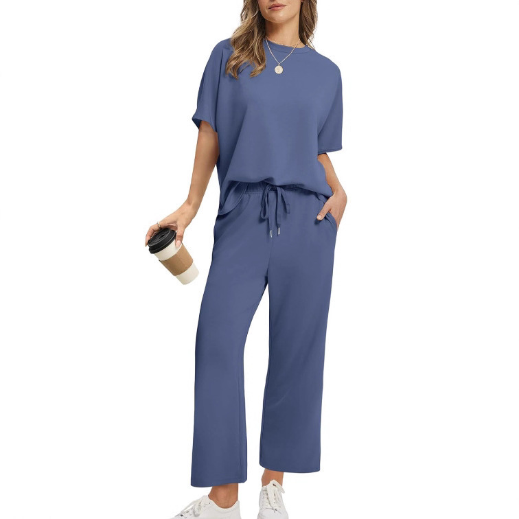 Women's Short Sleeve Top & Wide-Leg Cropped Pants Set