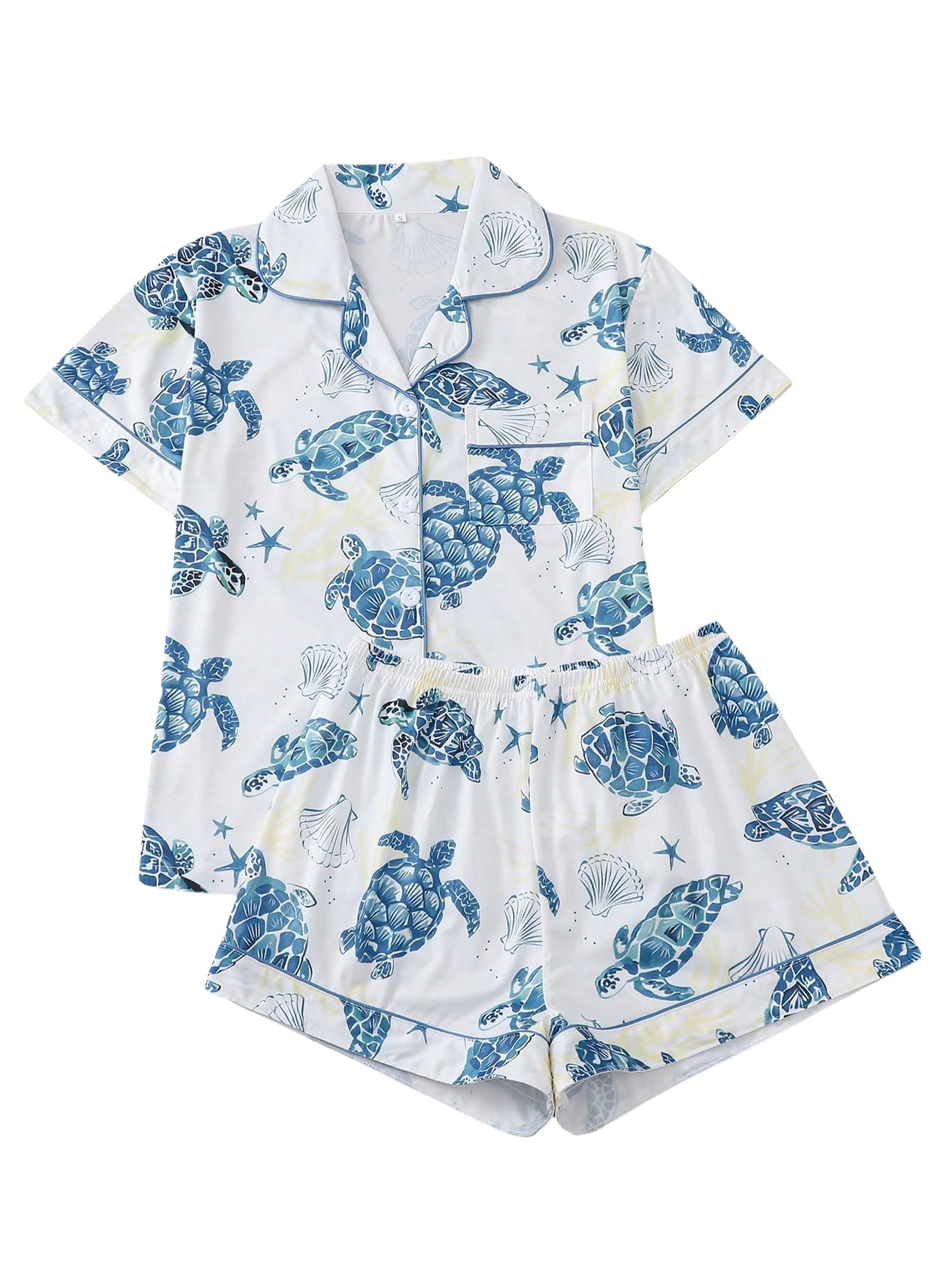 Women's Summer Hawaiian Print Short Sleeve Shirt Set