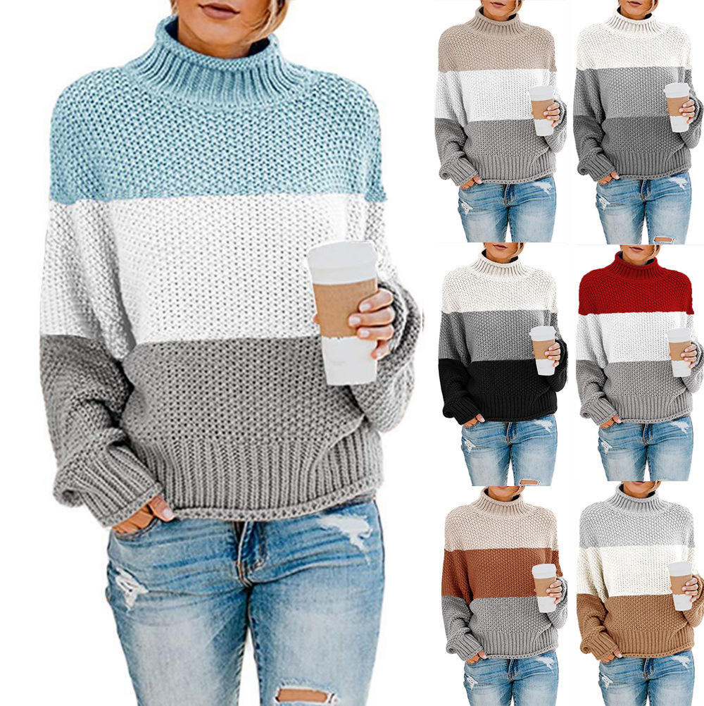 Color-Block Turtleneck Pullover Sweater