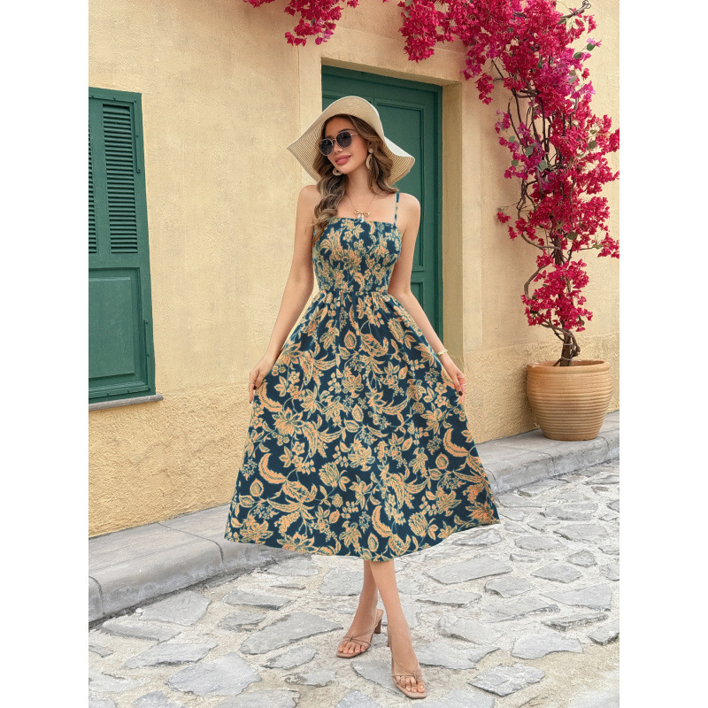 Sleeveless Slip Dress with Twist Front, Faux Suede, Long Length, Floral Print
