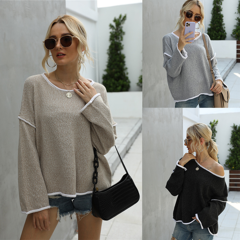 Women's Plus Size Crewneck Knit Sweater with Back Fringe