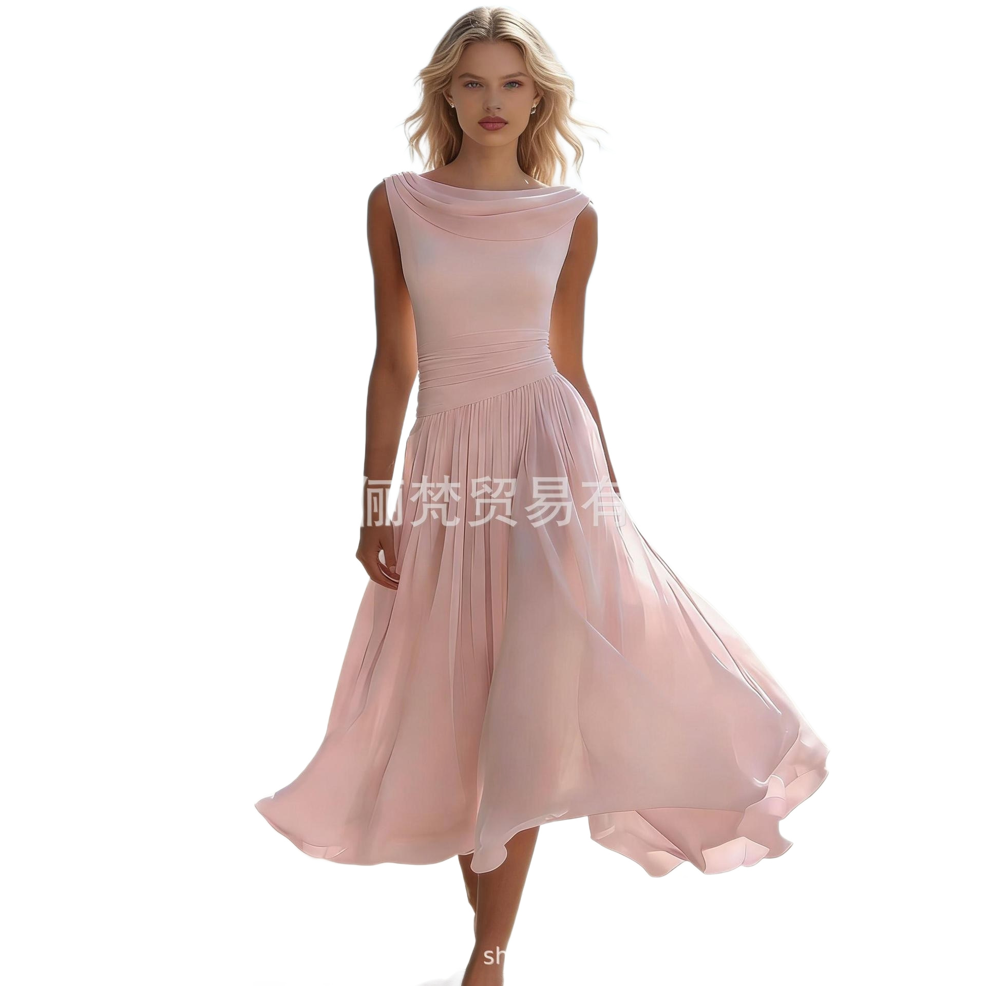 Elegant Flowy Chiffon Long Sleeve High Waist Maxi Dress