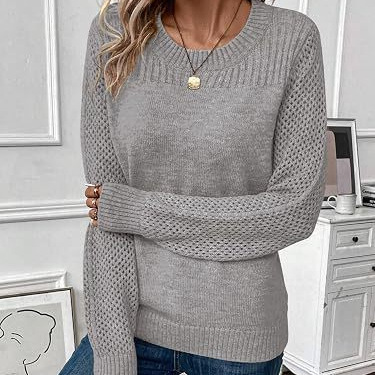 Women's Loose Crewneck Long Sleeve Knit Sweater