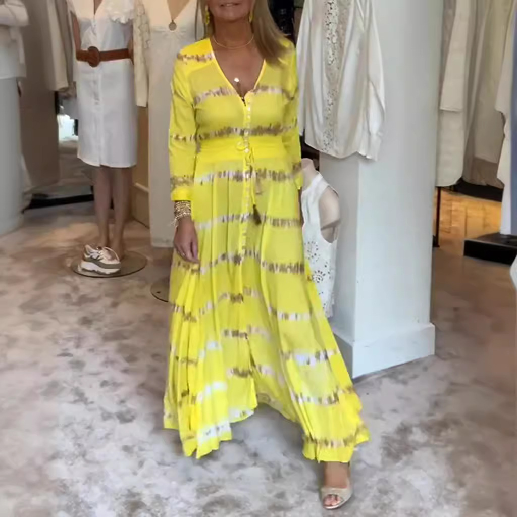 Floral Print V-Neck Long Sleeve Maxi Dress