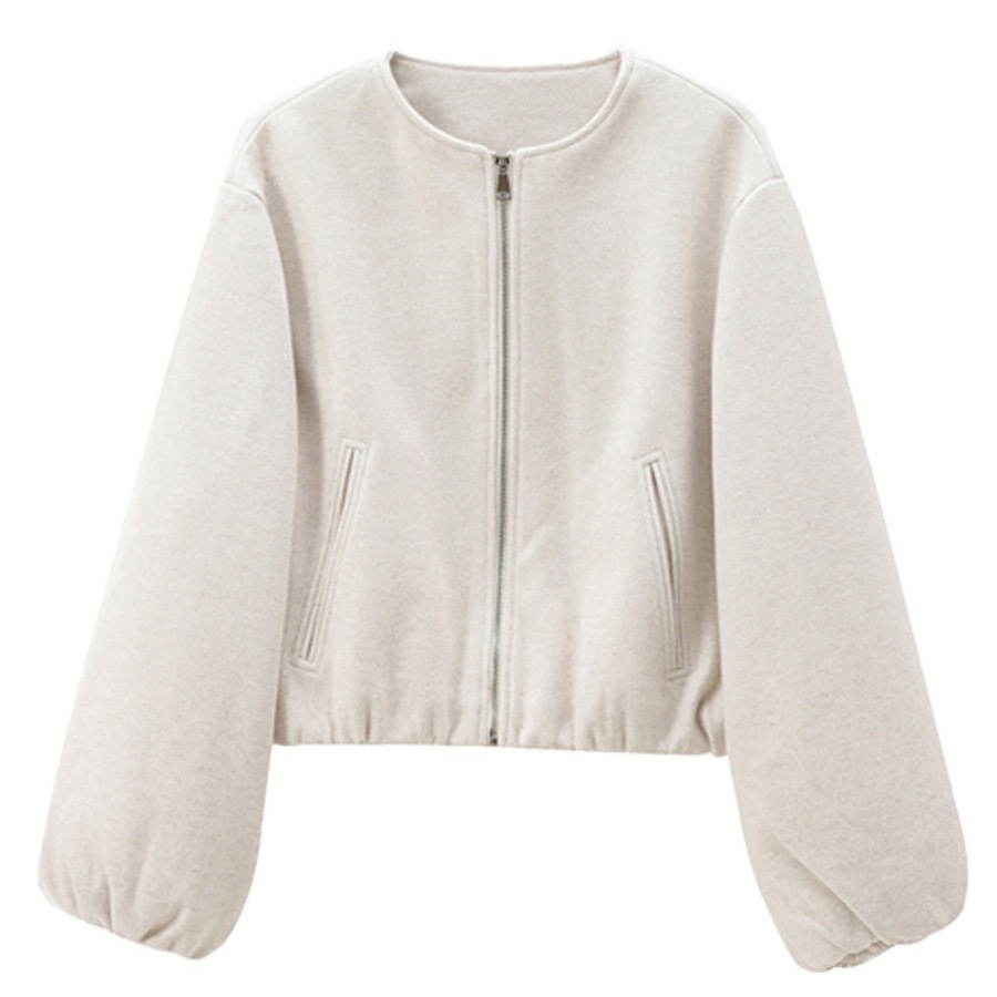 Women's Soft Cropped Bomber Jacket with Round Neck