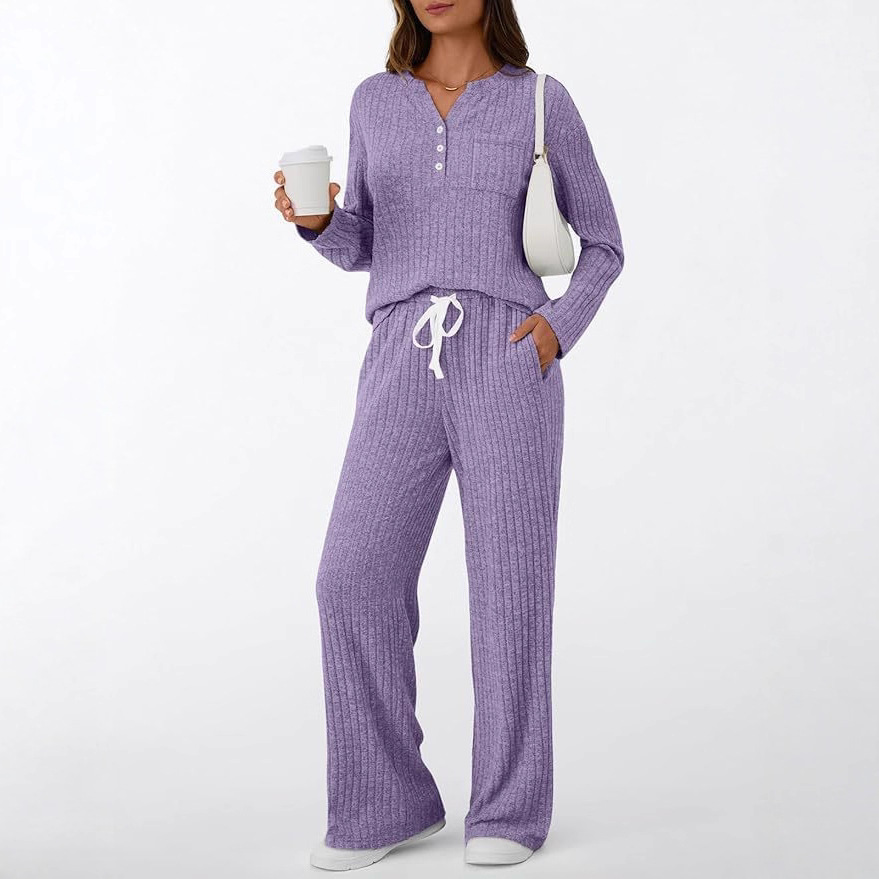 Women's V-Neck Two-Piece Pajama Set Long Sleeve Loungewear