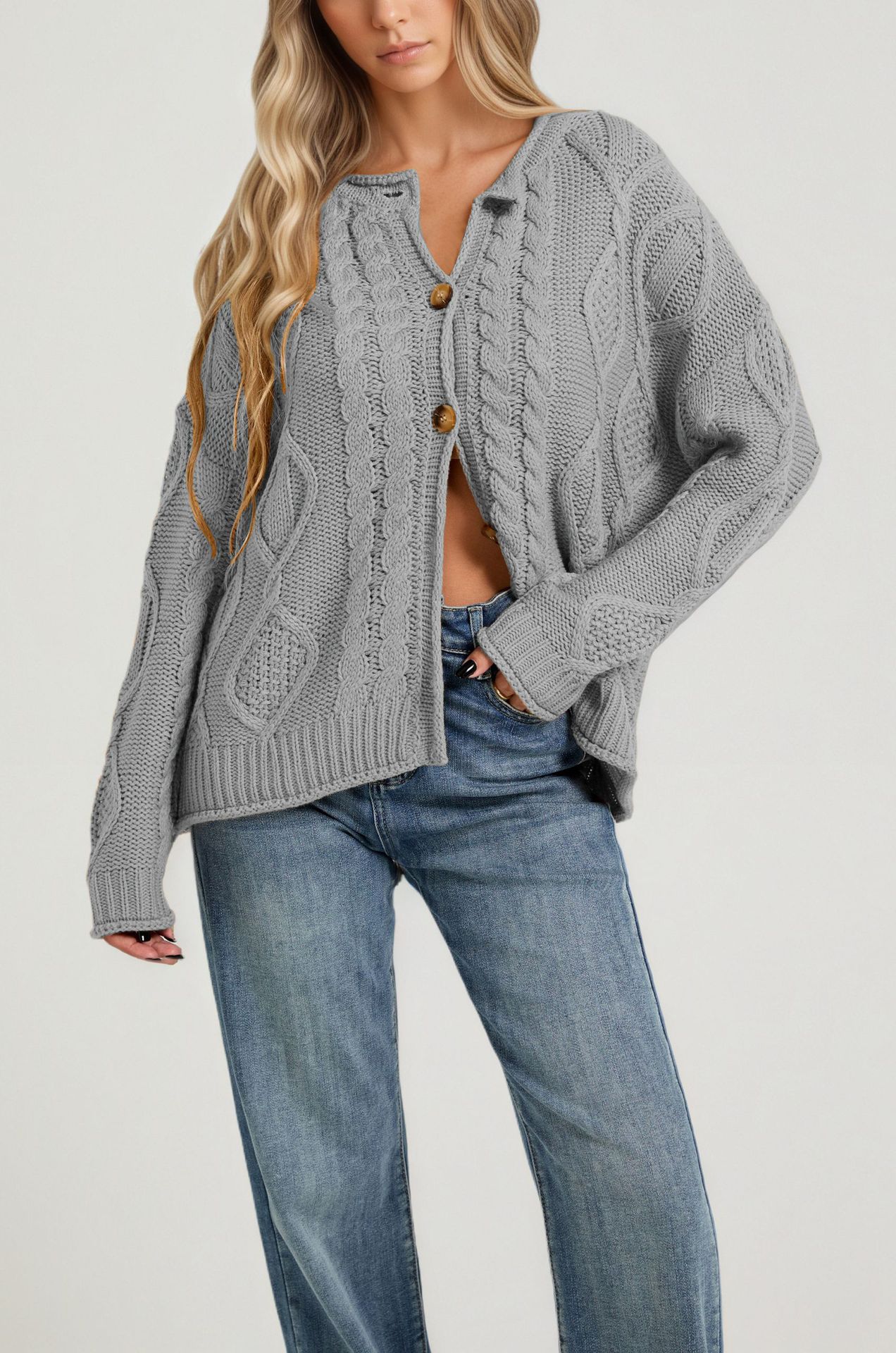 Women's Cable Knit Long Sleeve Cardigan Sweater Coat
