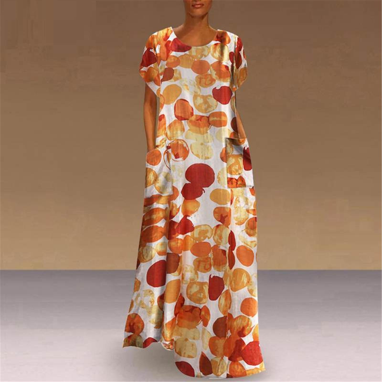 Women's Summer Short Sleeve Printed Casual Long Dress