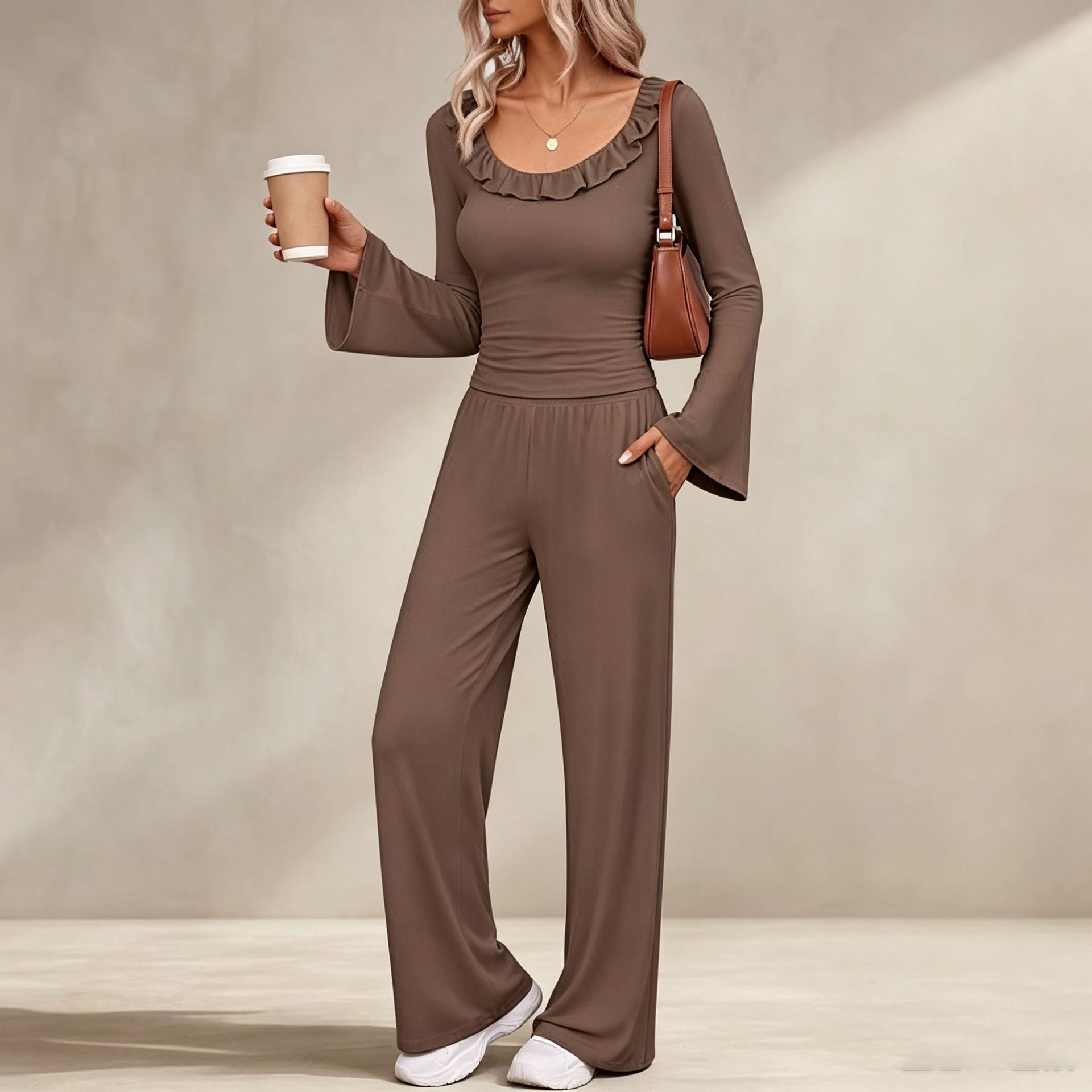 Women's Waist-Cinching Wide-Leg Pants Two-Piece Set