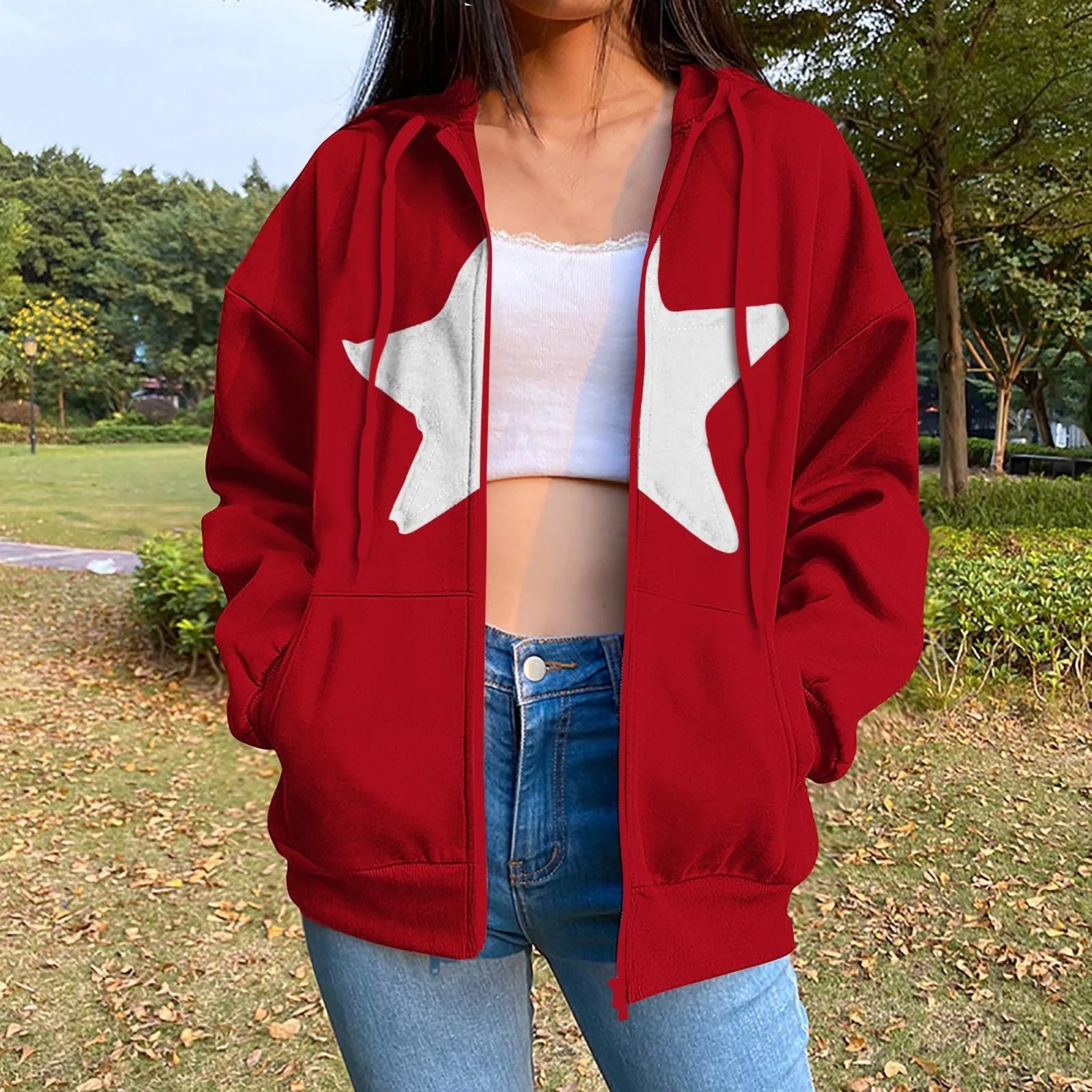 Women's Star Print Zip-Up Hoodie