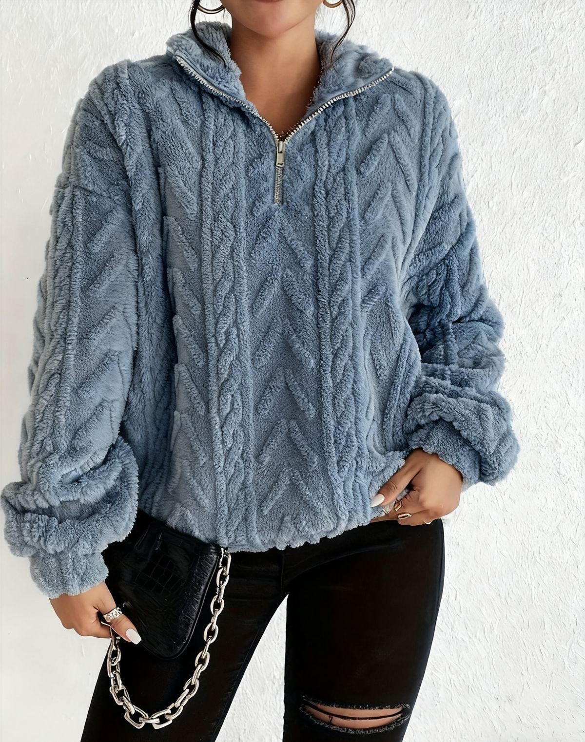 Women's Double-Sided Fleece Pullover Zip-Up Top