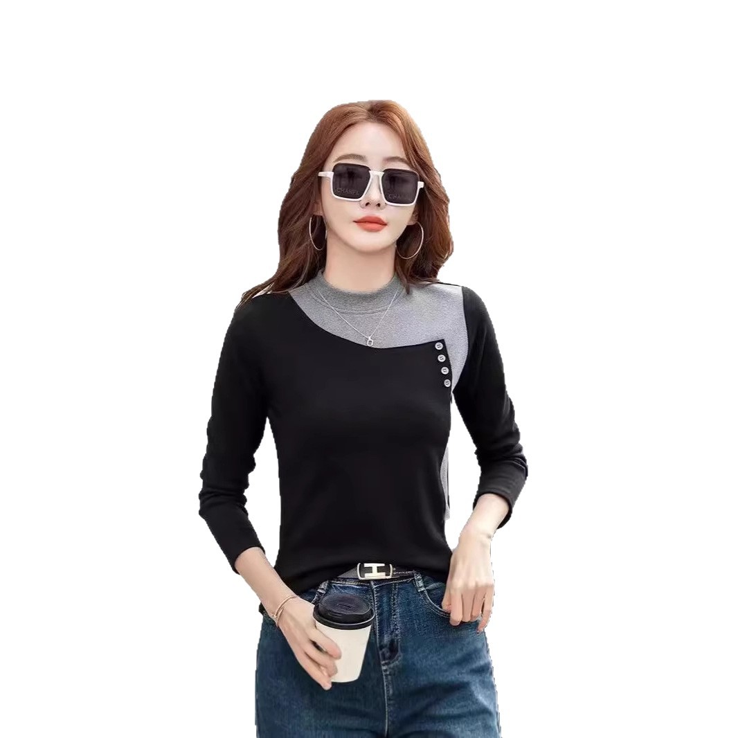 Fleece-Lined Slim Fit Long Sleeve T-Shirt Women's Solid Color Pullover