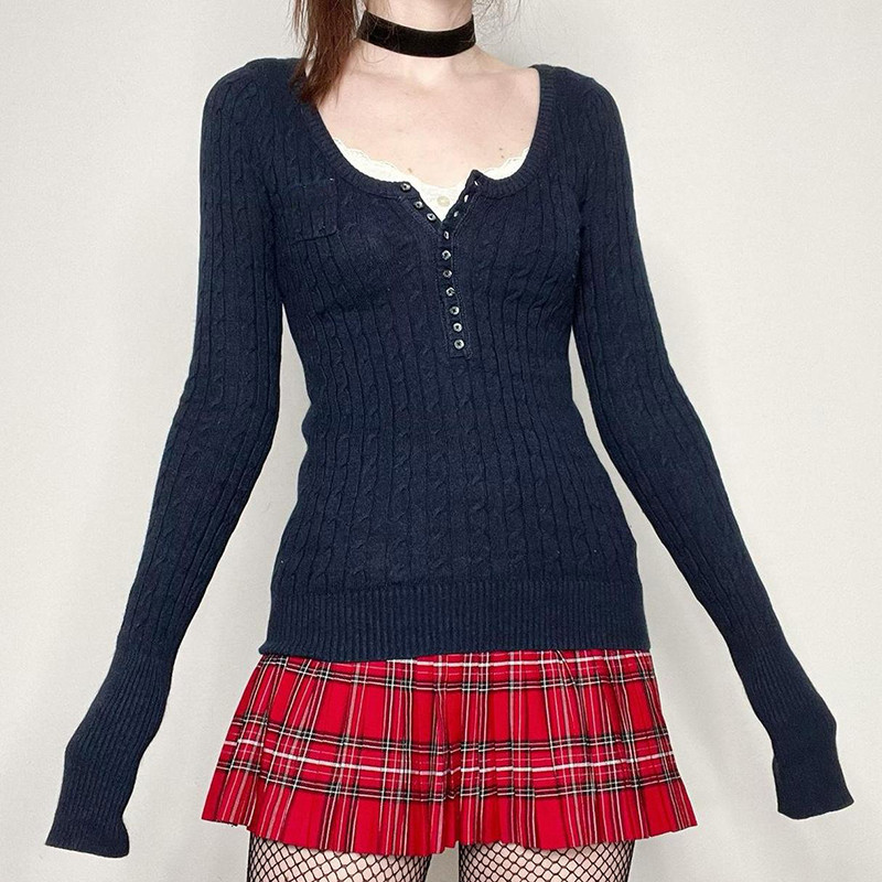 Women's Round Neck Long Sleeve Knit Sweater Slim Fit Pullover