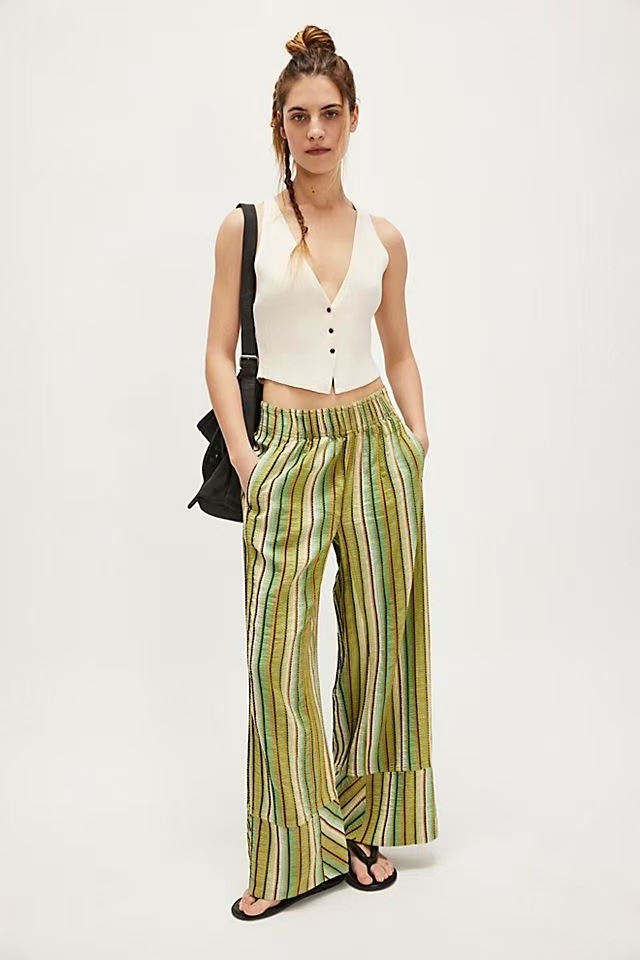 Striped Wide-Leg High-Waist Straight Pants for Women