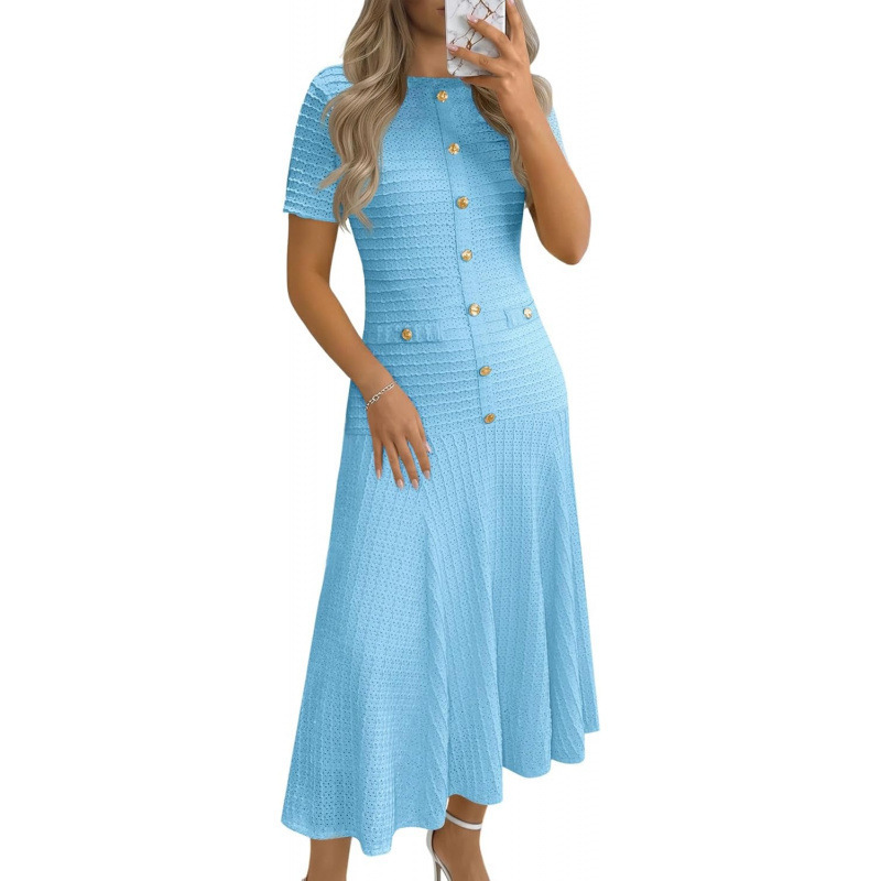 Elegant Solid Short-Sleeve Bodycon Knit Dress