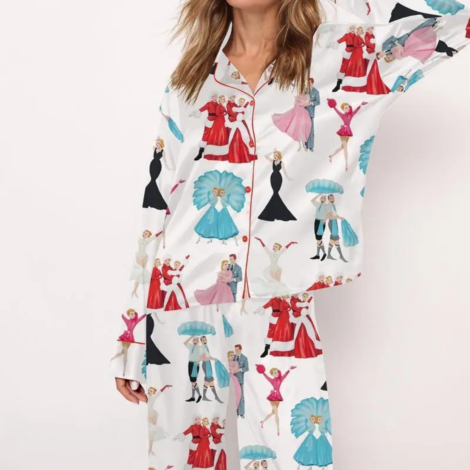Women's Cuban Collar Long Sleeve Printed Top Set Casual Loungewear