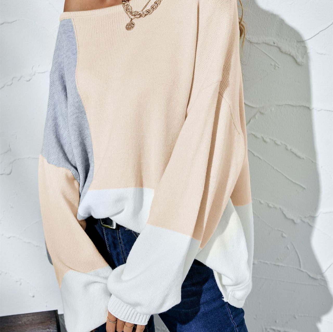 Plus Size Colorblock Knit Turtleneck Sweater