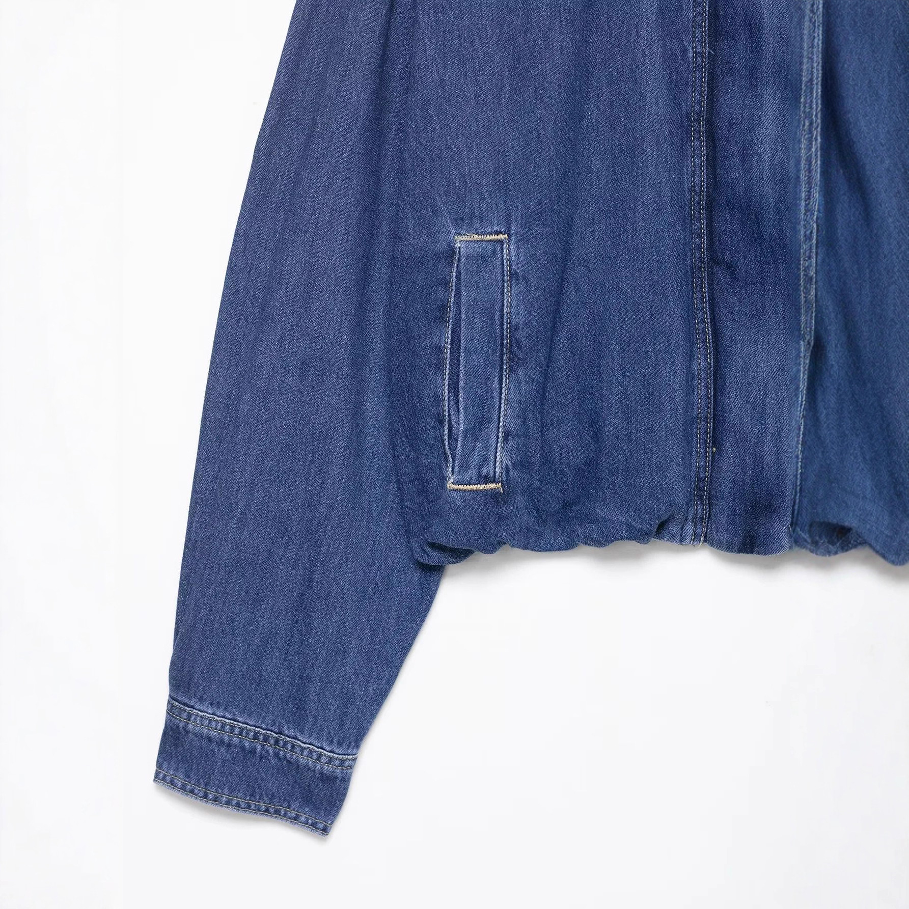 Women's Casual Denim Jacket Stand Collar Zip-Up Loose Fit Blue