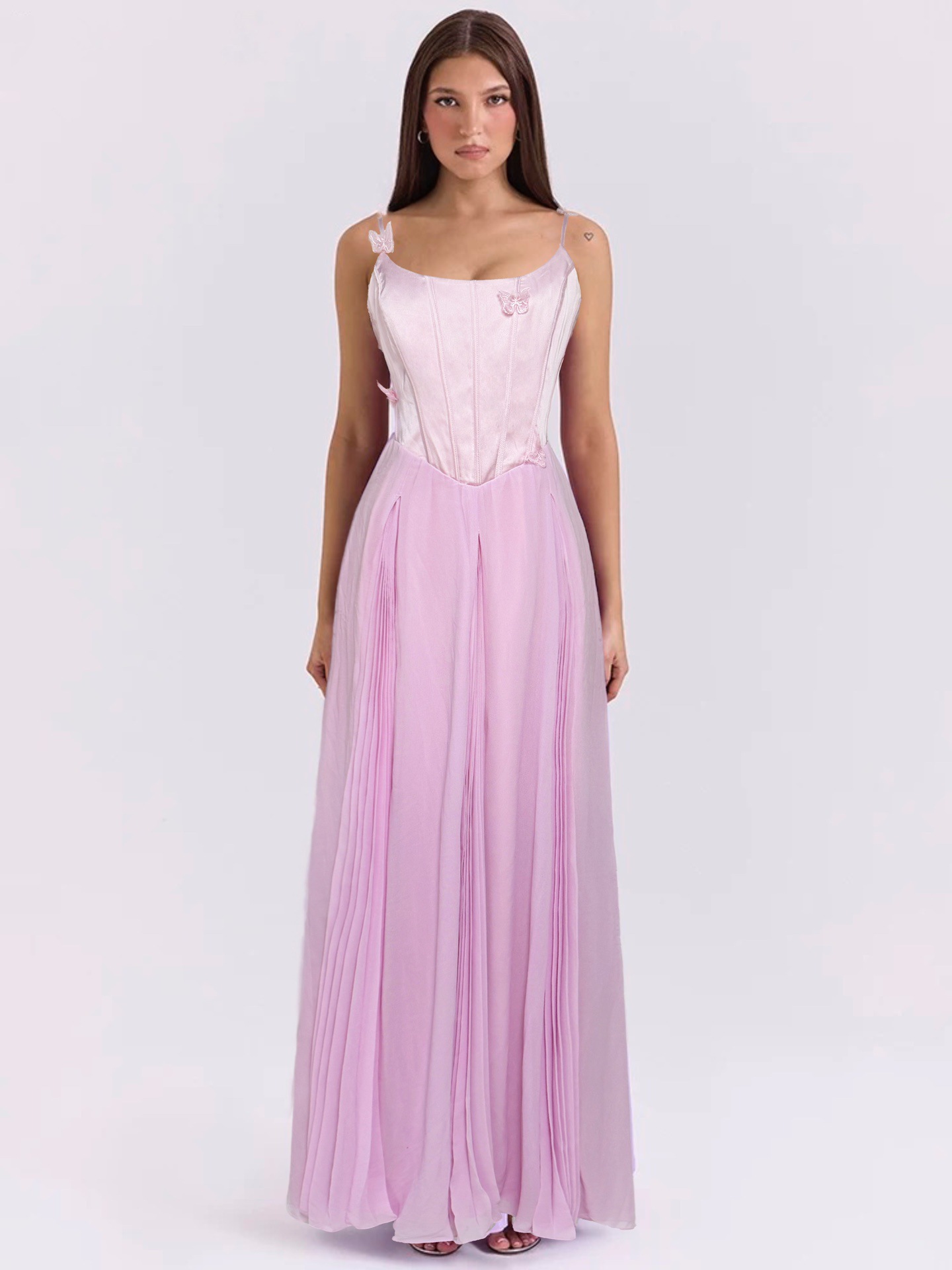 Sexy Solid Color 3D Butterfly Waist-Cinched Maxi Dress