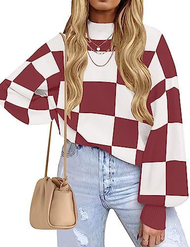 Women's Striped Ribbed Knit Turtleneck Long Sleeve Loose Pullover Sweater
