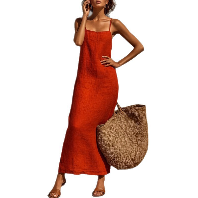Women's Solid Color Sleeveless Slip Maxi Dress Casual Vacation Style