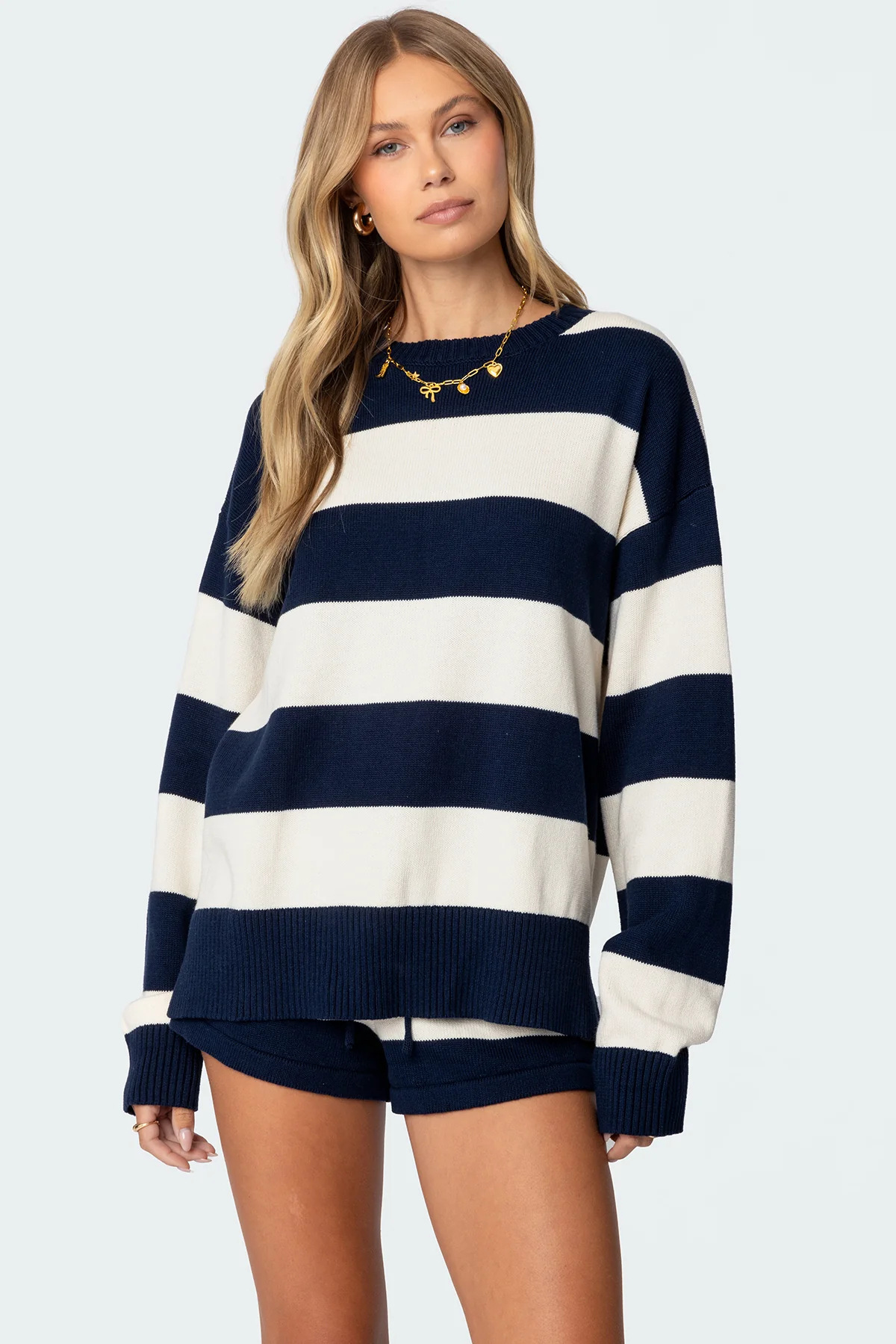 Striped Patchwork Knit Sweater Two-Piece Set