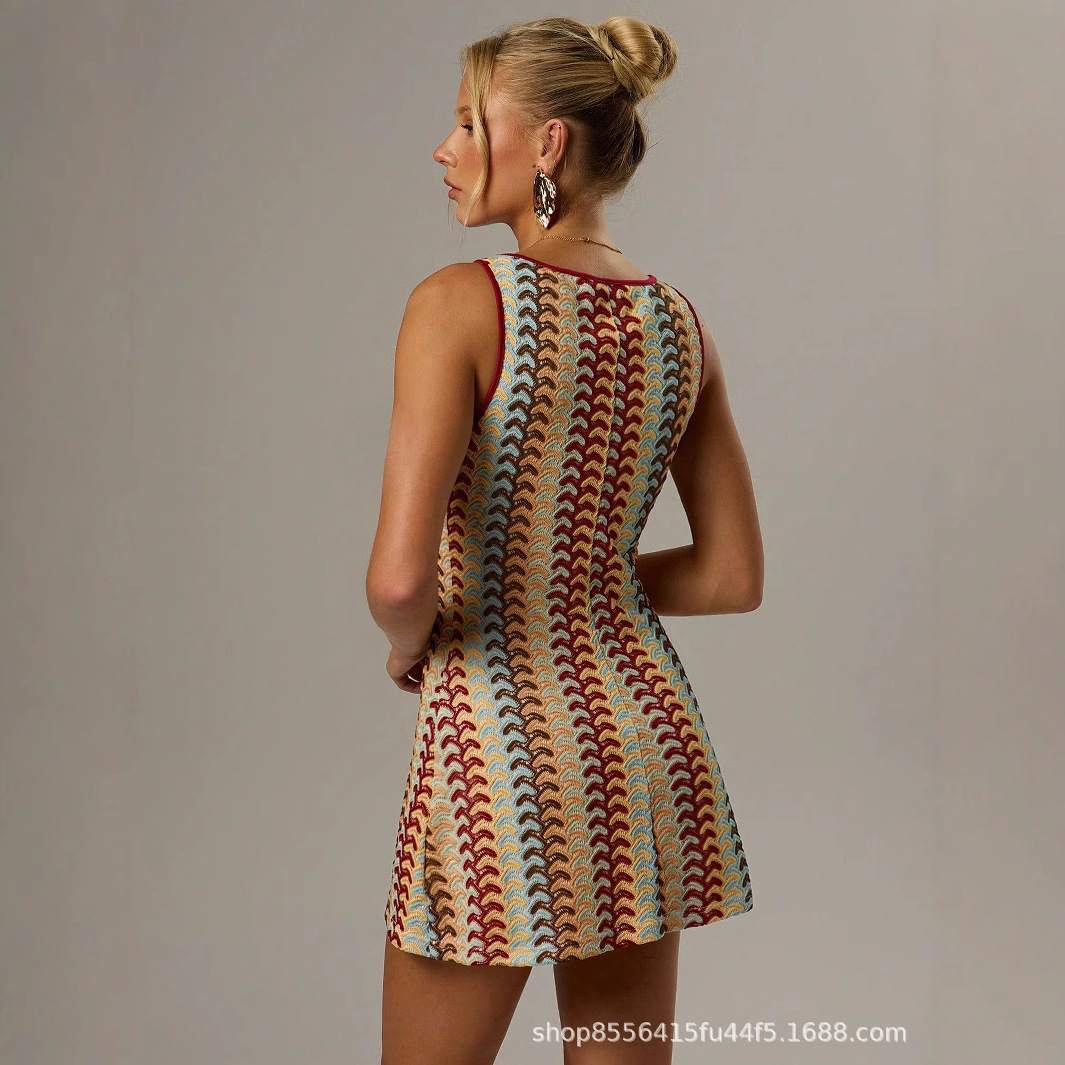 Crochet Pattern Colorblock Sleeveless A-Line Midi Dress