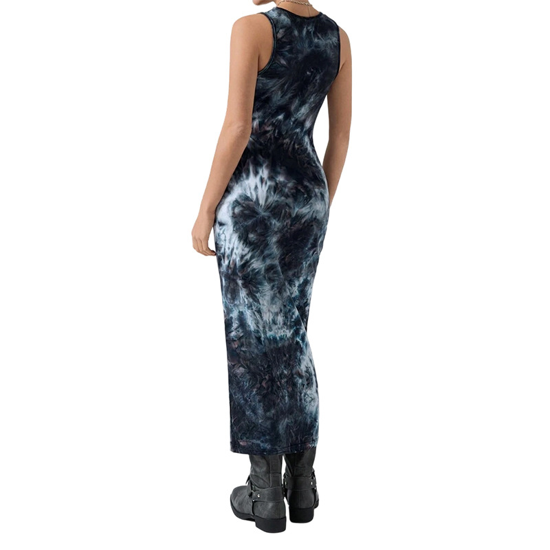 Sleeveless Tie-Dye Maxi Dress with Irregular Buttons