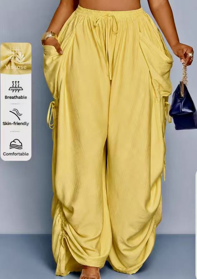 Women's Plus Size High Waist Harem Pants Cotton Linen Drawstring Big Pockets Vintage Punk