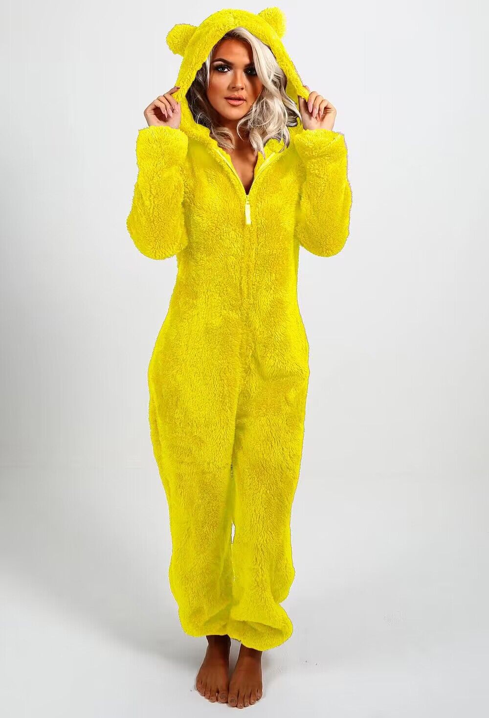 Women's Fleece-Lined Hooded Onesie Pajama Jumpsuit