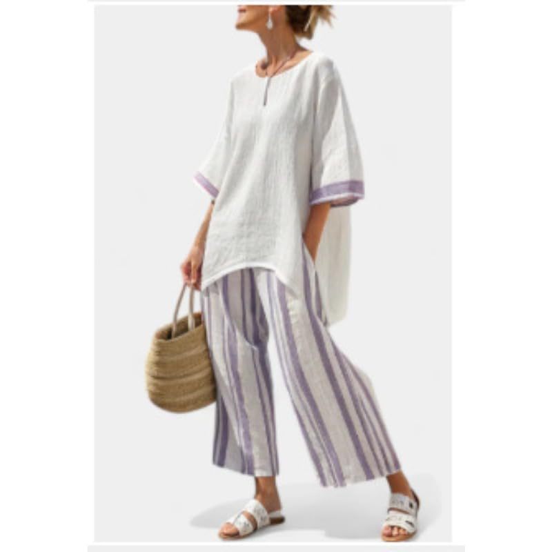 Bohemian Print Crewneck Short Sleeve Top and Pants Casual Set