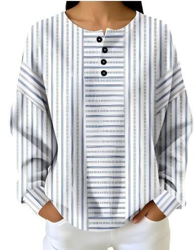 Women's Striped Print Button Casual Sweatshirt