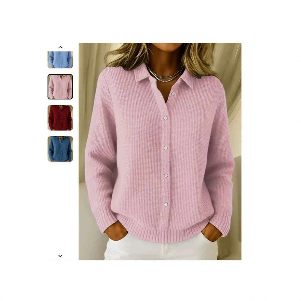 Button-Front Polo Collar Cardigan Sweater