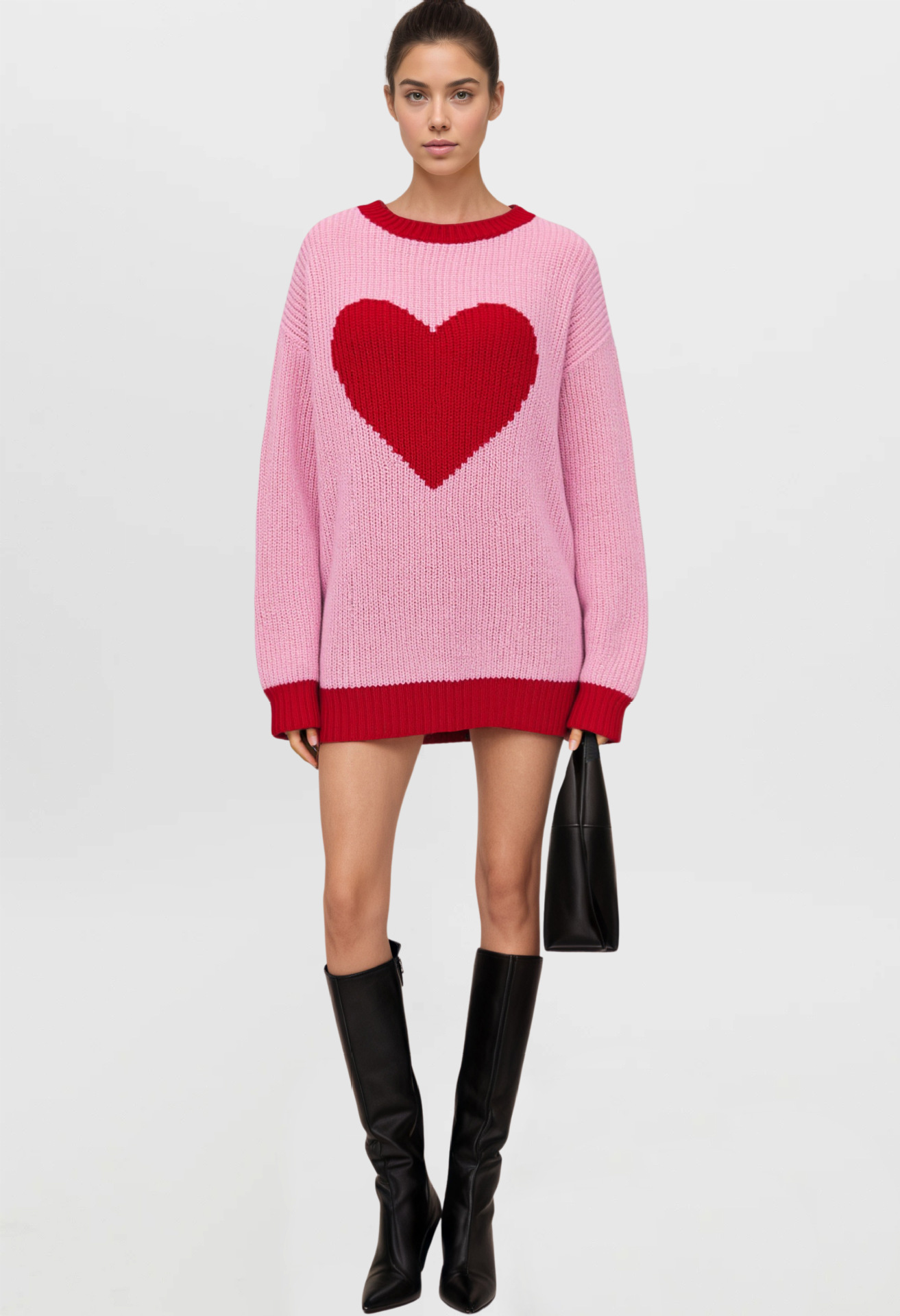 Color-Block Knit Sweater Women's Loose Mid-Length Pullover