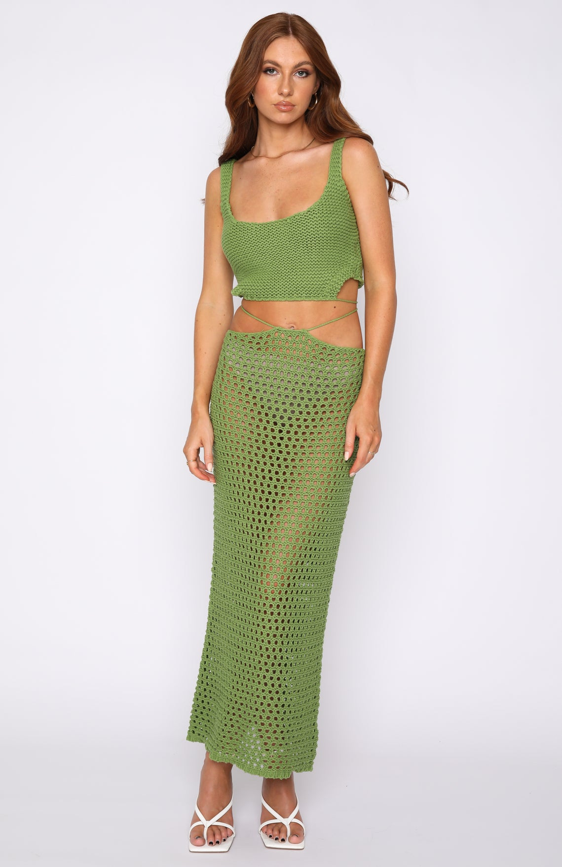 Women's Sleeveless Crop Top and Midi Pencil Skirt Knit Set