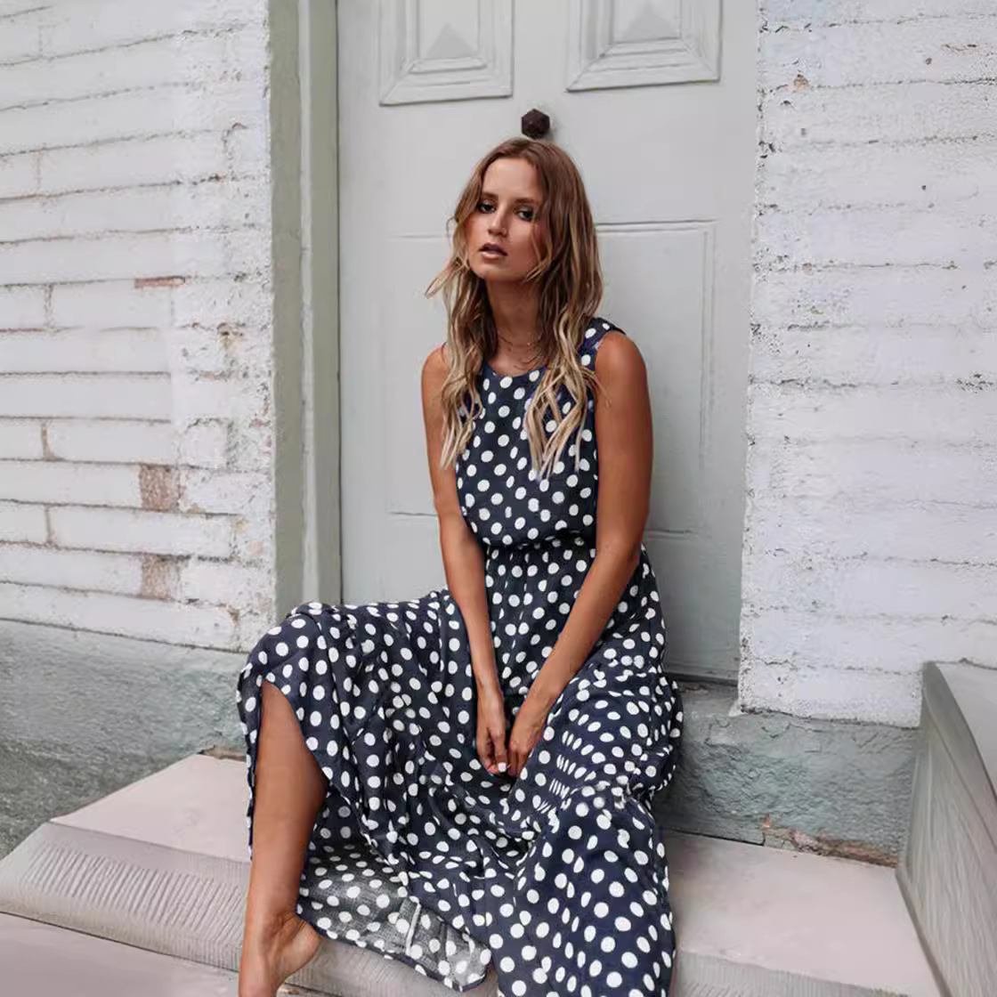 Sweet Polka Dot Sleeveless Midi Dress