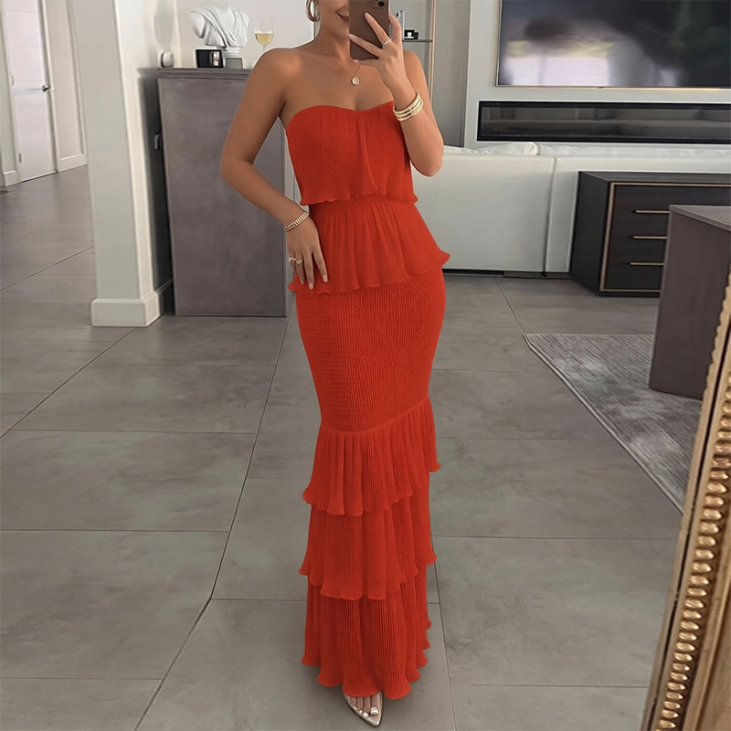 Women's Strapless Bodycon Evening Dress High Waist Long Formal Gown