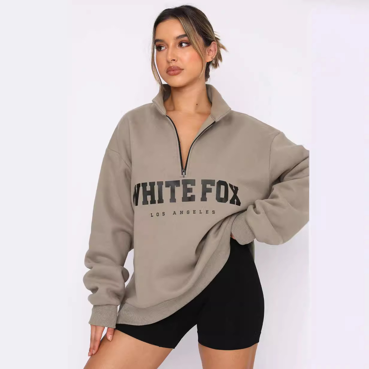 Casual Half-Zip Print Long-Sleeve Pullover Hoodie